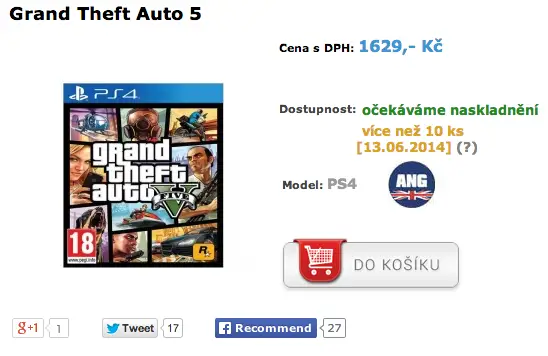 GTA V sur PS4 listé pour le 13 juin 2014 sur un site tchèque