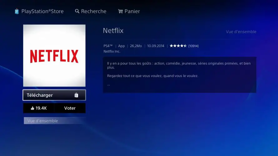 Netflix est disponible sur PS4