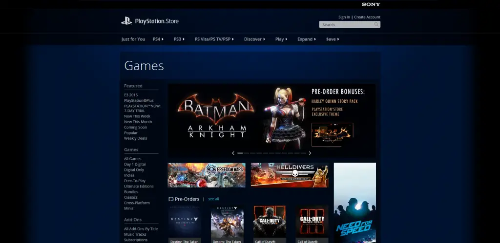 PlayStation®Store US page d'accueil