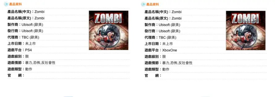 ZOMBI listé sur PS4 et Xbox One à Taiwan avec une jaquette