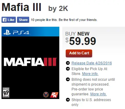 Mafia III Gamestop