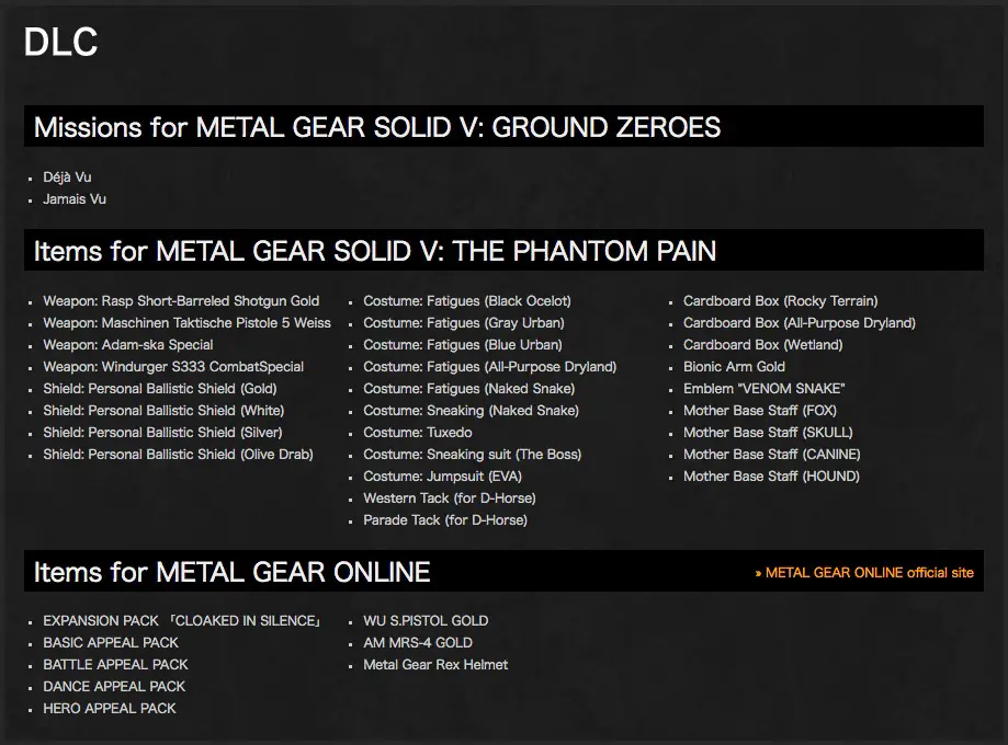 DLC Metal Gear Solid V The definitive edition