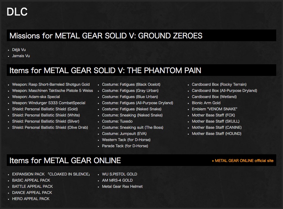 DLC Metal Gear Solid V The definitive edition