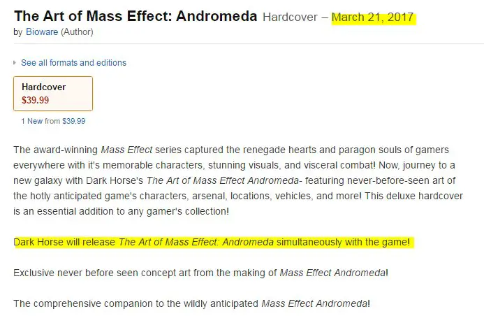 Mass Effect Andromeda date de sortie fuite artbook
