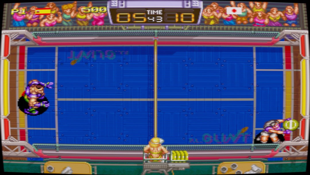 Un timing parfait est nécessaire pour Windjammers. Notez le rendu en mode CRT