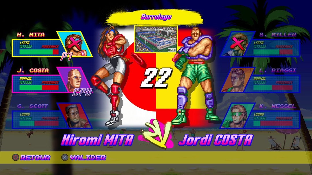 Select Your Character avec 6 personnages mêlant rapidité et force.