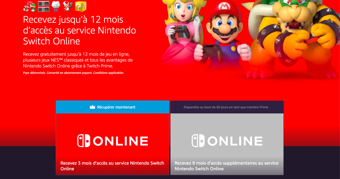 Nintendo Online gratuit Amazon Twitch prime