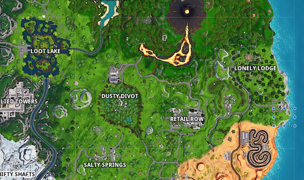 pour l ouest vous l aurez compris vous devrez vous rendre a l extremite droite de la map et plus precisement tout pres de snobby shores - fortnite les points les plus au nord