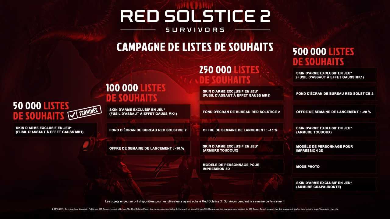 Red Solstice 2 Survivors bonus campagne liste souhaits