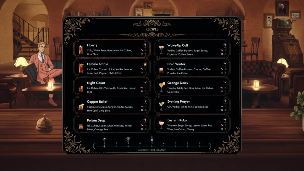 Liste des cocktails disponibles pour Maria Popa dans le chapitre 3 de Best Served Cold
