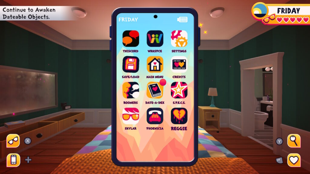 Le téléphone/menu dans Date Everything!