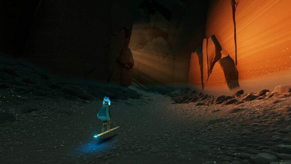 Les jeux de lumière dans Sword of the Sea sont présents partout. Que ce soit sur la surface de l'eau ou dans les cavernes profondes.