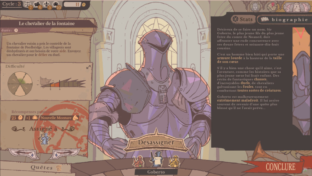 Gestion d'un chevalier dans Sovereign Tower