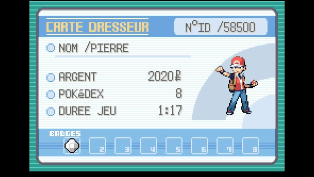 Pokémon Rouge Feu TEST - Carte dresseur
